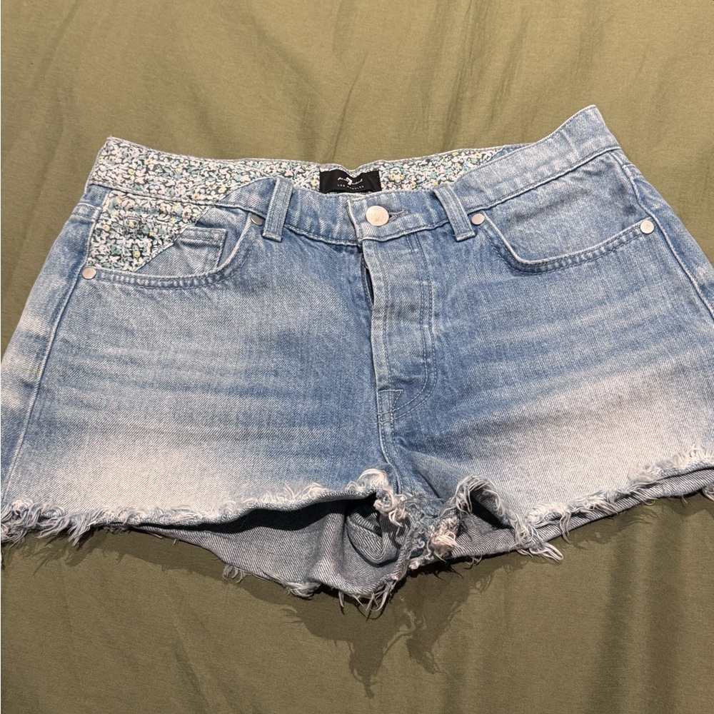 7 For All Mankind Monroe Cutoff Jean Shorts with Floral Patches - Sz 27